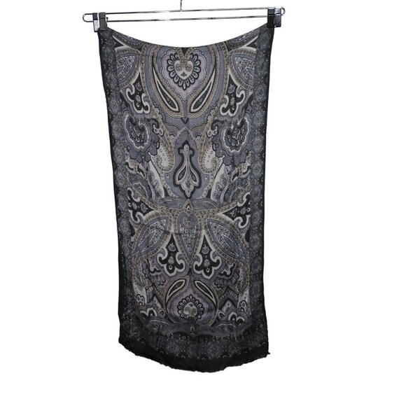 Liz Claiborne Gray Paisley Scarf Women One Size Rayon Raw Hem Casual Work - Picture 3 of 7